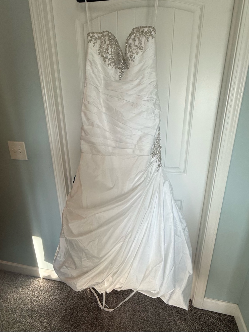David's Bridal White Strapless Sweetheart Beaded Gown
